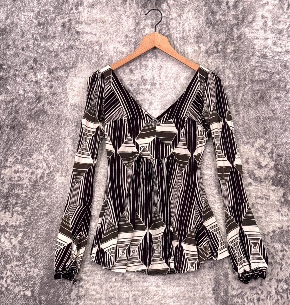 Vintage Roberto Cavalli Top 42 / US 6 Womens Y2K Jersey Knit Geometric